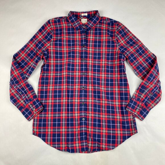NWT J Crew Factory Plaid Boy Fit Shirt Womens' Size Small - Picture 1 of 13